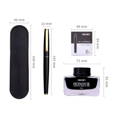得力(deli)卓然系列金属钢笔套装 F尖钢笔+墨水+笔袋+6支墨囊
