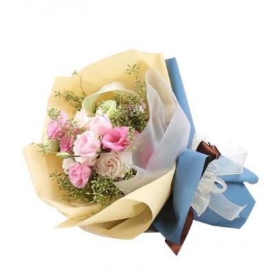3朵白玫瑰+5朵粉色桔梗+3朵白色桔梗花束 同城鲜花配送