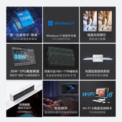 联想一体机 AIO520-24 23.8英寸商务办公家用学习网课台式机电脑(i5-1155G7/16G/1T/集成显卡)