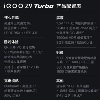 vivo iQOO Z9 Turbo 5G电竞手机 骁龙8Sgen3 独显芯片 Turbo 6000mAh蓝海电池 1.5K 144Hz防频闪护眼屏